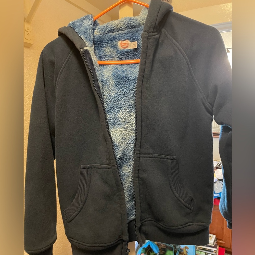 Boys Sherpa lined jersey lightweight coat, size L